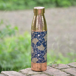 Botella de agua de cobre tradicional con diseño impreso en esmalte, trabajo floral, ideal para el hogar, restaurante, hotel, uso de decoración - Product Image 6