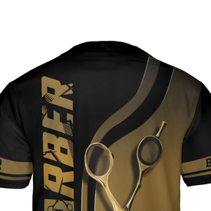 Custom Logo Eco-Friendly Breathable Polyester Barber Sublimation T-Shirt Washable Barber Workwear New Arrival - Product Image 5