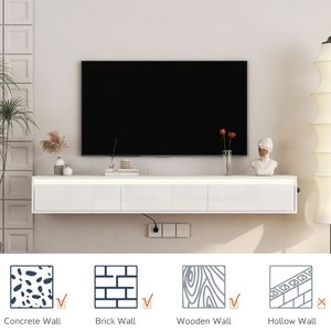 Soporte de TV para Montar en la Pared con Luces LED y Tomacorriente, Mueble Flotante para TV de Sala de Estar para Entretenimiento en el Hogar - Product Image 5