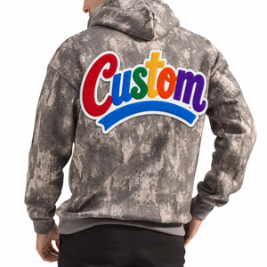 Wholesale Men's Distressed Tie Dye Pullover <b>Hoodies</b> With Camouflage Pocket Design USA Camo <b>Oversized</b> <b>Lounge</b> Private Label Supply - Product Image 2