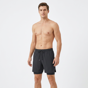 Shorts Bermuda pour homme à taille mi-haute, séchage rapide, couleur unie, avec cordon de serrage, décontractés, en polyester tricoté, pour le sport - Product Image 2