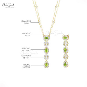 Collier artisanal en or véritable 14 carats avec péridot multi-pierres de 0,63 ct serti à griffes et diamants G-H, bijoux de mariée en gros - Product Image 5