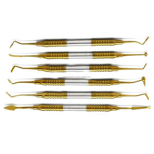 Equipo Profesional de Limpieza y Relleno Dental, Herramientas de Restauración de Composite Dental, 6 Piezas de Acero Inoxidable Antiadherentes Doradas - Product Image 3