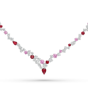 Luxury Women's 18K Gold <b>Ruby</b> Choker <b>Necklace</b> With Round Brilliant Cut Diamonds Flower Design Rhodium Plated - Product Image 2