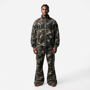 Conjunto Deportivo de Camuflaje para Hombre, Chaqueta y Pantalones con Bordado de Hojas de Diamantes de Imitación, Ropa Deportiva Personalizada de Primera Calidad - Product Image 3