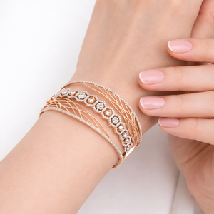 18ct <b>Rose</b> <b>Gold</b> Diamond Honeycomb Geometric Open Cuff Bracelet for Women Fine Jewelry Wedding Party Gift High Polish Finish - Product Image 4