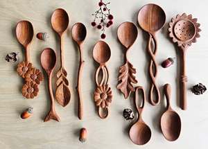 Cucharas de Madera Talladas a Mano al por Mayor con Mango Único en Forma de Corazón de 16 cm, de Fresno, Acacia, Madera de Redwood y Jaca - Proveedor de Vietnam - Product Image 2