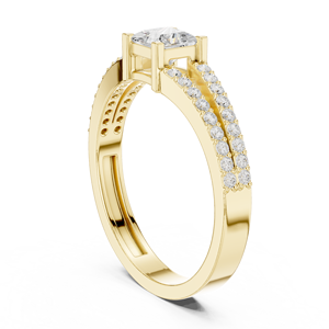 Anillo de compromiso con diamante talla princesa y banda dividida en oro amarillo de 18K con doble banda pavé, anillo nupcial - Product Image 4