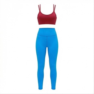 Ensemble de yoga 2 pièces, couleur unie, haut court à bretelles spaghetti, leggings taille haute longueur intégrale, sans couture, respirant, vêtements de sport pour femmes - Product Image 1