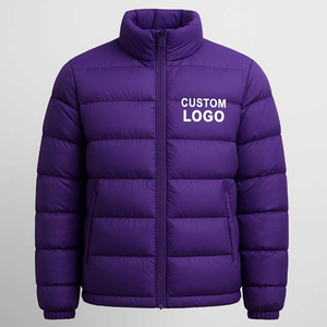 Chaqueta Acolchada de Piel de Oveja Morada, Abrigo de Invierno Cálido con Cuello Alto y Logotipo Frontal, Ropa Exterior para Hombre y Mujer - Product Image 1