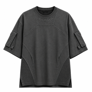 เสื้อยืดคาร์โก้แขนสั้นสีพื้นสไตล์ฮิปฮอปสำหรับผู้ชายไซส์ใหญ่ เสื้อลำลองสำหรับฤดูร้อน ผู้ผลิตขายส่งแบบ OEM - Product Image 6
