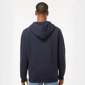 <b>Men's</b> <b>Navy</b> Blue Cotton <b>Fleece</b> Zip-Up Oversized Winter Hoodie Solid Color Casual with Kangaroo Pocket Front Logo - Product Image 2