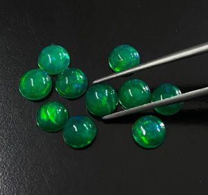 Piedras preciosas sueltas de ópalo natural verde con corte brillante redondo para la fabricación de joyas, cuentas cabujón pulidas iridiscentes - Product Image 2