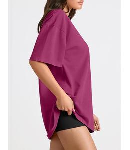 Camiseta de algodón 100% sólido para mujer, manga corta, cuello con hombros caídos, holgada, informal, transpirable, precio mayorista, de Bangladesh - Product Image 3