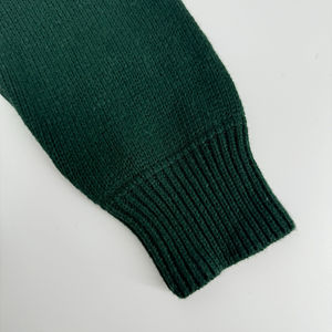 Top Men's Green V-Neck <b>Cardigan</b> <b>Sweater</b> Full Sleeve Button Closure Autumn Wear Wool Anti-Pilling Thick Letter P Patch Design - Product Image 4