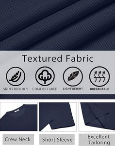 T-shirt pour homme bleu marine à manches courtes, col rond, coupe ajustée, décontracté, respirant, 100% coton jersey tricoté, couleur unie - Product Image 6