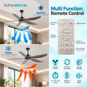 WINDBROOK Ventilador de techo de 56 pulgadas con luz, motor de corriente continua, 5 velocidades, reversible, control remoto - Product Image 4