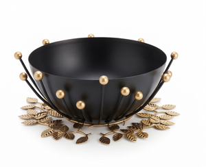 Bol en métal de luxe avec base en feuille d'or et design perlé, centre de table décoratif glamour pour la salle à manger et la maison - Product Image 1