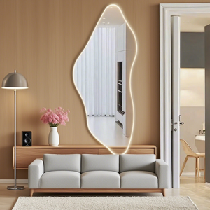 Miroir mural LED Daystar Trade en verre ondulé irrégulier demi-rond avec rétroéclairage ambiant et interrupteur tactile, miroir de vanité décoratif moderne - Product Image 3