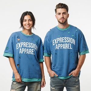 T-shirt imprimé effet vieilli double couche personnalisé, T-shirts premium double couche effet vieilli, T-shirt unisexe surdimensionné double couche délavé - Product Image 1