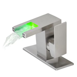 Rubinetto Monocomando per Lavabo Bagno con Luce LED, Cascata a 3 Colori Variabili, Bocca in Vetro, Miscelatore Acqua Calda e Fredda, Montaggio su Piano a Foro Singolo - Product Image 3