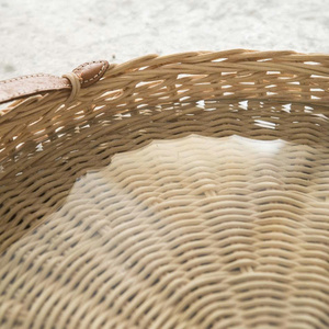 Round Rattan Decorative <b>Trays</b> Set Of 2 With Leather Handles Rustic Style <b>Plant</b> Fiber Handcrafted Storage Display <b>Tray</b> - Product Image 4