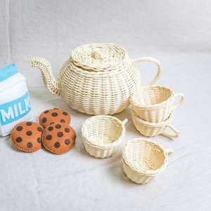 Juguetes educativos preescolares hechos a mano, juego de té de ratán natural, juguete para niños, juego de simulación, más vendidos. - Product Image 2