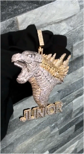 Collier Pendentif Dinosaure Hip Hop Moissanite Iced Out Plaqué Or avec Chaîne Corde Diamantée pour Mariage, Fête, Cadeau - Product Image 3