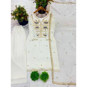 Fancy Top-Bottom and Dupatta <b>Set</b> with <b>Embroidery</b> Sequence Work XL Size - Product Image 1