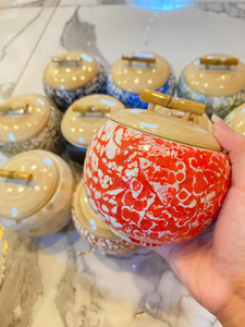 Pot en bambou nacre, bambou naturel avec incrustation de coquillages, boîte de rangement pour thé, café, épices et décoration intérieure, Vietnam - Product Image 3