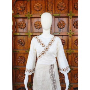 Premium Casual Boho Chic Cotton Wrap Top Regular Fit Kimono Sleeve V Neck <b>Tie</b> <b>Back</b> Embroidery Woven ODM - Product Image 1