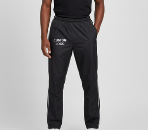 Pantalon de survêtement droit vintage noir pour homme avec bande latérale, taille élastique, logo personnalisé sur la jambe gauche, décontracté, tricoté, poids moyen - Product Image 4