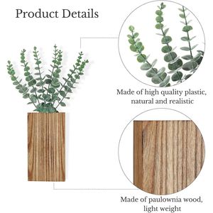 Set di 2 Vasi da Parete in Legno con Piante Finte, Decorazione Rustica da Appendere, Eucalipto Artificiale per Interni - Product Image 3