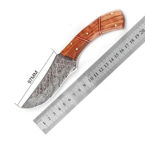 Cuchillo de Caza de Acero de Damasco Hecho a Mano con Mango de Madera Natural, Cuchillo Duradero para Exteriores, para Camping, Supervivencia y Caza - Product Image 5