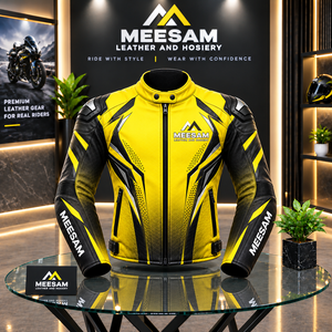 Chaqueta de cuero para motocicleta para hombre, con bloques de color, manga larga, para carreras, de piel de vaca, perforada tipo canguro, con estampado de color desvanecido - Product Image 1