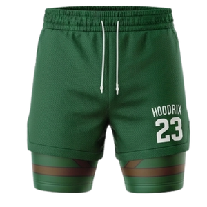 กางเกงออกกำลังกายผู้ชายแบบ 2-in-1 สองชั้น ด้านหน้าแบบเรียบ พร้อมซับในรัดรูป แห้งเร็ว ระบายอากาศได้ดี เหมาะสำหรับวิ่งและฝึกซ้อมในยิม - Product Image 1