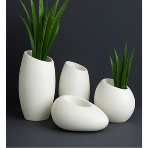 Juego de Macetas de Fibra de Vidrio Geométricas Blancas, Diseño Minimalista, Macetas de Interior para Decoración del Hogar - Product Image 1