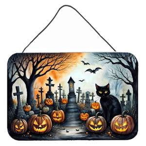 Nuevo gato negro espeluznante colgante de pared de Halloween CARTEL DE Metal de aluminio Multicolor para cocina Bar baño decoración del hogar 8HX12W - Product Image 1
