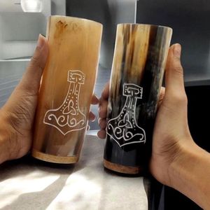 AUREVIA CRAFTS Taza y Jarra de Cuerno de Búfalo Natural Hecha a Mano, Ecológica, con Patrón Circular Tallado para Vino, Cerveza, Té - Product Image 2