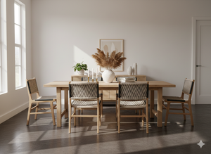 Chaise de salle à manger en teck tressé, siège et dossier en corde, mobilier minimaliste pour restaurant, cour et maison - Product Image 4