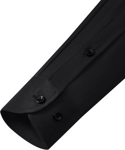 Chemise habillée noire à manches longues pour homme, 100 % coton, couleur unie, boutonnée, en popeline tissée, infroissable, col rabattu, collection printemps - Product Image 4