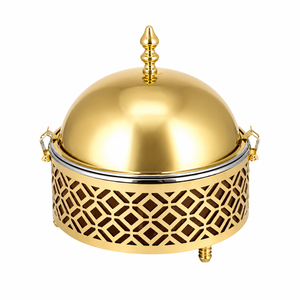 Luxury Gold Stainless Steel Chafing Dish Buffet <b>Server</b> with Dome Lid <b>Food</b> Warmer Elegant Catering Serving Dish for Home Hotel - Product Image 1