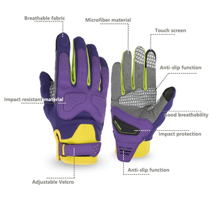 Gants de course à doigts entiers, violet, gris, jaune, antidérapants, fermeture auto-agrippante, unisexe, motocross en plein air - Product Image 2