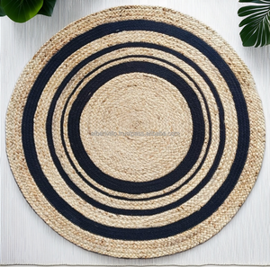 Estera redonda de yute sostenible hecha a mano, técnica de tejido plano, algodón duradero para decoración moderna del hogar, alfombras y juegos lavables - Product Image 3