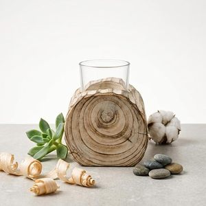 Rustic Wooden <b>Log</b> Tealight Candle Holder with Glass Cup Handmade Natural Wood Table <b>Decor</b> - Product Image 6