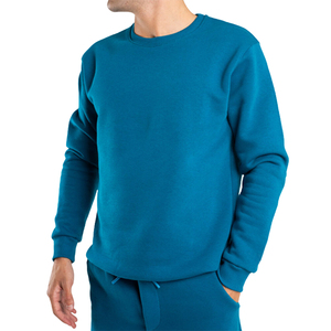 Ensemble de survêtement décontracté pour homme en coton bleu uni, sweat-shirt à col rond et manches longues avec poches latérales et pantalon à cordon de serrage - Product Image 2