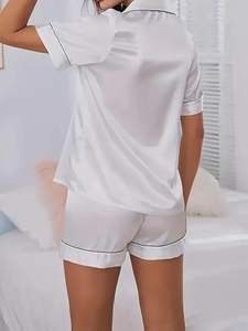 Conjunto de Pijama de 2 Piezas Personalizado al por Mayor en 12 Colores para Mujer, Ropa de Dormir de Manga Corta, Tejido Suave y Ligero - Product Image 5