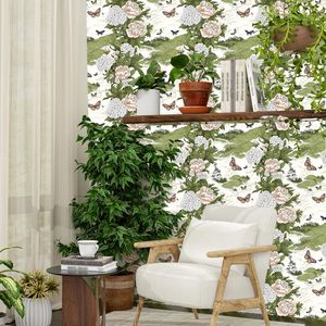 Papel Tapiz Autoadhesivo Vintage Boho con Diseño Floral, Papel de Contacto Beige con Mariposas y Flores, Mural de Pared Impermeable de Vinilo Autoadhesivo para el Hogar - Product Image 2