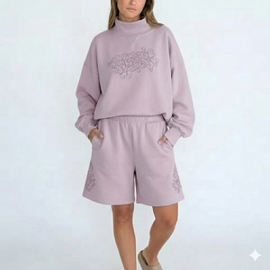 Ensemble court décontracté d'hiver pour femme, col montant, épais et confortable, deux pièces, style minimaliste, pour la saison froide, tenue d'intérieur - Product Image 1