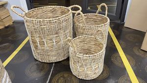 ตะกร้าใส่กระดาษหญ้าทะเลสานด้วยมือพร้อมชุดกระดาษอย่างยั่งยืนตะกร้าจัดระเบียบเสื้อผ้า3ชิ้น - Product Image 4